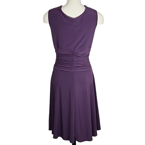 Cleo Petite Formal V Neck Sleeveless Dress Purple Ruched Waist Drapy Size 8 - Picture 2 of 13